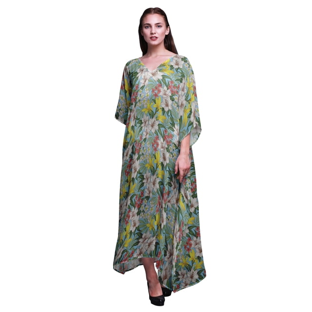 Bimba Kaftan Floral pour Femmes, Tenue d'Intérieur de Vacances, Robe Maxi, Couvre-Maillot de Plage-S-L