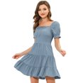 thumbnail image 1 of Unique Bargains Robe Fluide à Étages pour Femme à Encolure Carrée, Dos Smocké, Bleu Gris m, 1 of 5
