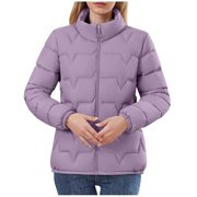 Ailaofu Winter Coats for Women Trendy Thicken Padded Warm Stand Collar Thin Quilted Puffer Jacket Windproof Parka Outerwear