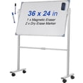 thumbnail image 1 of VEVOR Tableau Blanc Magnétique Mobile, 36 x 24 Pouces, Double Face, Tableau Effaçable à Sec à Roulettes Réversible à 360 Degrés, Hauteur Réglable avec Cadre en Aluminium et Roues Pivotantes Verrouillables, pour Bureau École Maison, 1 of 9