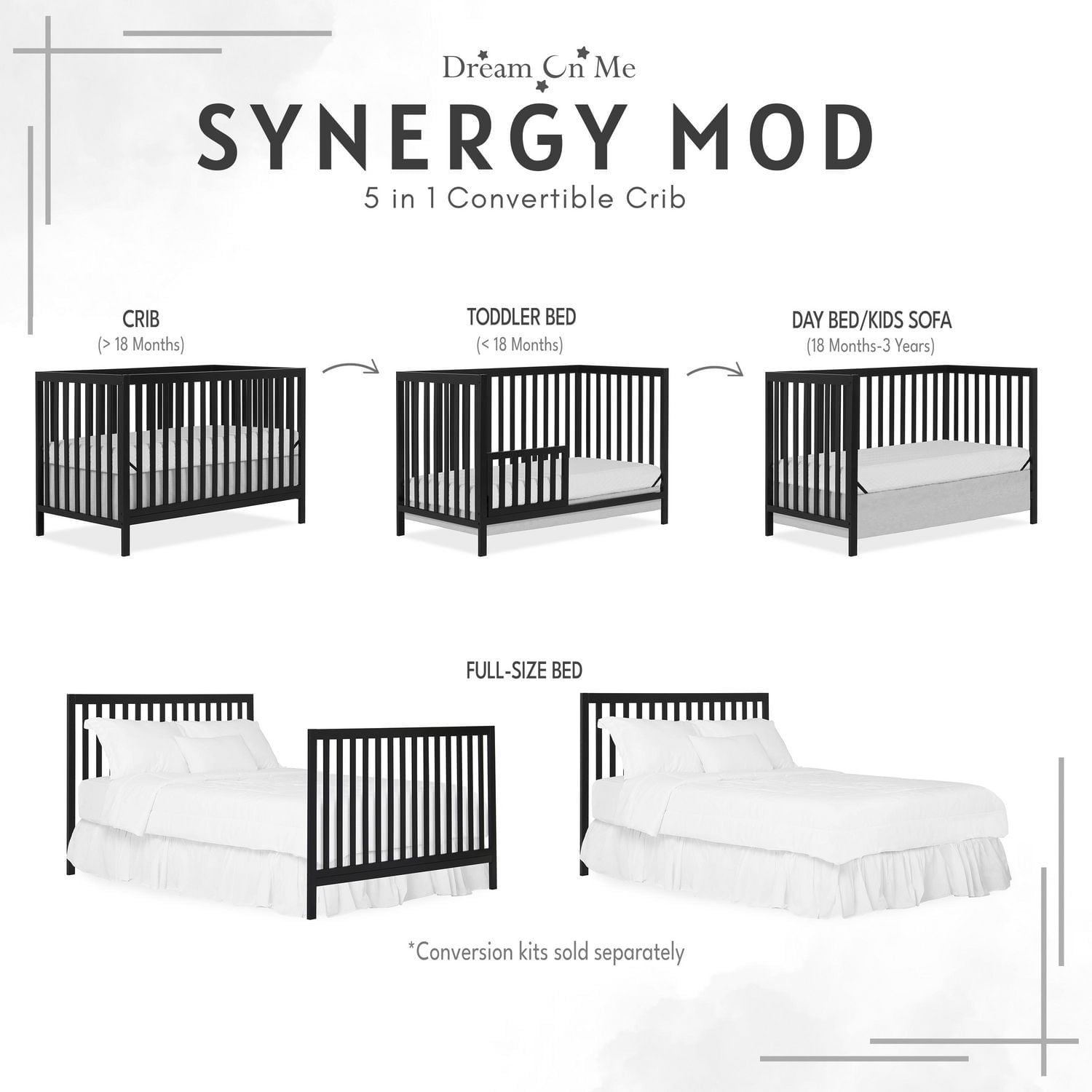 Berceau Dream On Me Synergy MOD, fabriqué en bois de pin durable de Nouvelle-Zélande