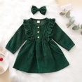 thumbnail image 3 of Toddler Baby Girl Fall Spring Dress Corduroy High-Waist Ruffle Buttons Princess Dress With Bow Headband, 3 of 7