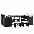 thumbnail image 1 of Outsunny 9 Pieces Wicker Patio Dining Set Outdoor Furniture Set with Removable Cushions, Glass Top Dining Table, Ottomans, PE Rattan Conversation Set for Garden Poolside, Cream, 1 of 10