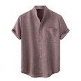 thumbnail image 2 of Babysbule Mens Shirts Clearance Men's Round Neck Pocket Button Solid Cotton Linen Short Sleeve Shirt, 2 of 7