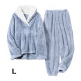 thumbnail image 4 of Ruiboury Winter Warm Velvet Pajama Set Choice For Cold Nights Soft Polyester Coral Fleece Pajamas Comfortable Light blue L, 4 of 6