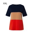 thumbnail image 1 of T-shirt pour Femme à Blocs de Couleur, Manches Courtes, Haut à Col Rond, Blouse, Orange Coloré, TTG, 1 of 6