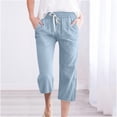 thumbnail image 2 of Penkiiy Pantalon Capri Extensible Léger à Taille Haute pour Femmes avec Poches, Bleu Pâle, 2TG, 2 of 5