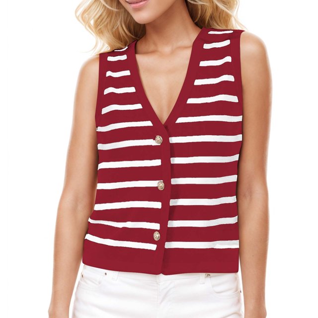 LOVZFMLL Camisoles pour Femmes Cardigan Décontracté Ample à Boutons Chandail à Rayures à Col en V