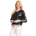 thumbnail image 3 of Veste Bomber à Paillettes à Rayures pour Femmes à Manches Longues avec Fermeture Éclair Frontale, 3 of 5
