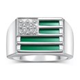 thumbnail image 1 of RYLOS Men's Rings 14K White Gold USA Flag Designer Ring With Diamonds and Green Quartz Rings For Men Designer Patriotic Jewelry Size 9, 1 of 5