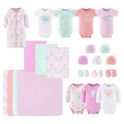The Peanutshell Newborn Baby Layette Gift Set for Baby Girls, Ocean Flower, 23 Essential Pieces, 0-3 Months