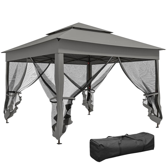 11'x11' Pop Up Canopy 2-Tier Soft Top Gazebo w/ Mesh Netting, Dark Grey