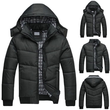 EGNMCR Vestes pour Hommes Manteau Noir pour Homme Manteau Chaud Pardessus Extérieur Matelassé à Capuche en Duvet Manteau d'Hiver