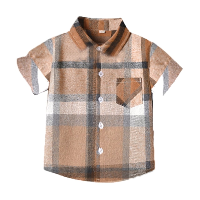 TZEWGL Casual Shirt For Toddler Short Sleeve Cartoon Plaid Prints Blouse For Infnants size 3-4T