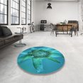 thumbnail image 4 of Ahgly Company Machine Washable Indoor Round Transitional Dark Cyan Green Area Rugs, 8' Round, 4 of 7