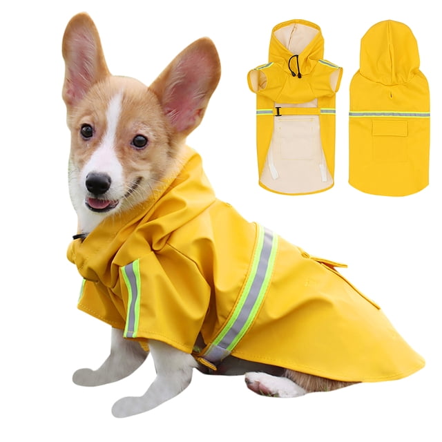 Dog Raincoat with Hood Pocket Reflective Adjustable Waterproof Slicker Rain Jacket for Small Medium Large Dog