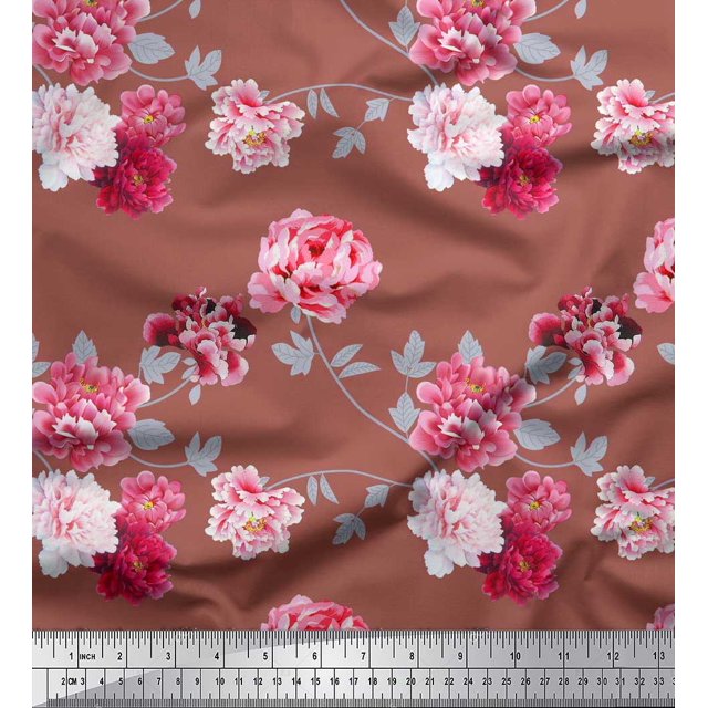 Soimoi Cotton Poplin Fabric Roses & Leaves Floral Printed Craft Fabric by The Yard 42 Inch Wide