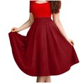 thumbnail image 1 of Mrat Flared Midi Skirt Mode Femmes Robe Décontractée Taille Haute Couleur Unie Jupe à Poches Robe Fluide Jupe Maxi S-231 Rouge-A m, 1 of 6