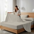 thumbnail image 4 of Drap Plat Simple en Percale 100 % Coton Frais et Net Jumeau Beige par Color Sense, 4 of 13