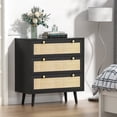 thumbnail image 3 of Eumyviv Commode Noire à 3 Tiroirs avec Pattes en Bois de Pin, Commode en Rotin Style Ferme, Armoire de Rangement H0075, 3 of 9