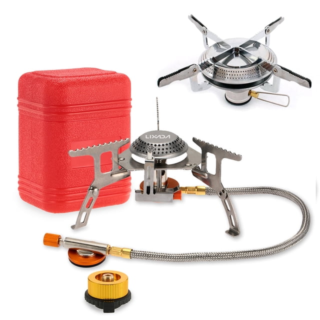 Lixada Lixada Compact Outdoor Stove Set with Dual Ignition Modes and Gas Adapter for Camping and Hiking