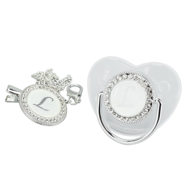 Silicone Baby Pacifier Silver A-Z Letters Safe BPA Free One Piece Seamless Pacifier with Lid for Infant 6-18 Months