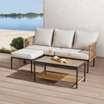 HOMETRENDS Lasso 3-Piece Steel Outdoor Sectional Set with Table and Ottoman, Beige