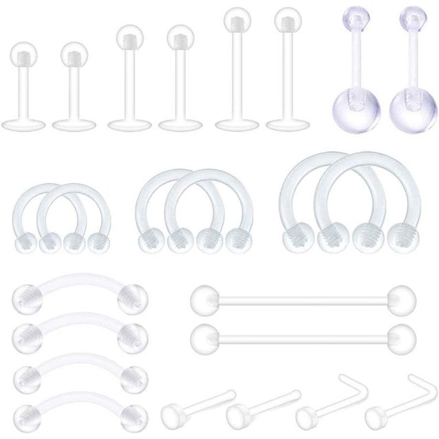 ORUYROP Clear Nose Rings Studs Clear Piercing Retainer Set Septum Lip Cartilage Tongue Rook Daith Ear Industrial Nipple Belly Clear Piercing Jewelry for Work Surgery