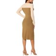 thumbnail image 3 of INSPIRE CHIC Robe Midi en Tricot pour Femme 2023 Automne Hiver à Manches Longues, Découpes, Col Rond, Blocs de Couleur, Ourlet Fendu, Beige-Kaki P, 3 of 5