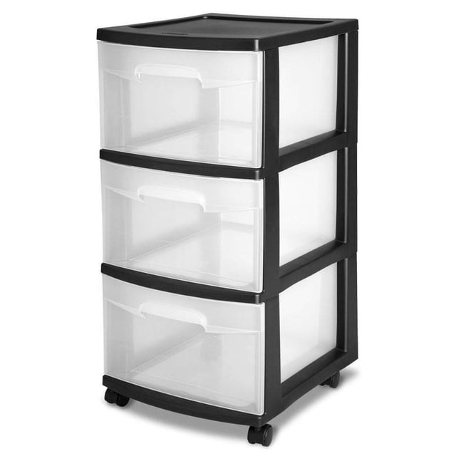 Sterilite Caisson à 3 Tiroirs, Noir