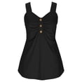 thumbnail image 4 of Craaazy Womens Fashion Ruched Button Detail Cami Tops, Flared Hem Sleeveless Blouses for Beach, Daily Wear & Vacation Gifts, 4 of 9