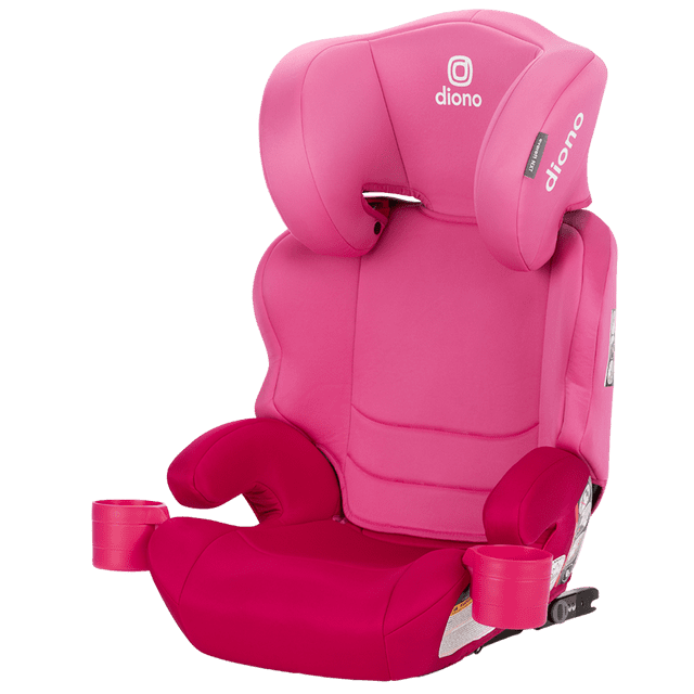 Diono Everett NXT Booster Car Seat, Slim Fit Lightweight Design, High Back, Rigid LATCH, 8 Years of Use, Pink Cotton Candy high-back child booster seat with 7-position adjustable headrest, rigid LATCH connectors, layered foam padding, removable cover, detachable 2-in-1 cup holder and open-loop belt guides.