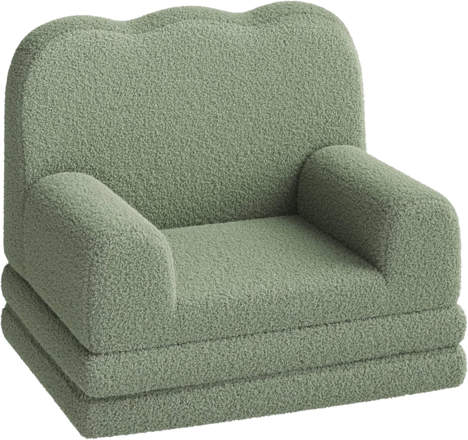 2-in-1 Kids Convertible Sofa Chair Teddy Fleece Fold-Out Toddler Couch Lounger with Washable Cover Soft Children’s Sofa Bed for Playroom Nursery Bedroom Gift