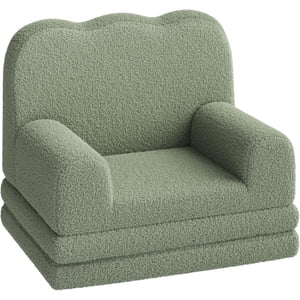 2-in-1 Kids Convertible Sofa Chair Teddy Fleece Fold-Out Toddler Couch Lounger with Washable Cover Soft Children’s Sofa Bed for Playroom Nursery Bedroom Gift