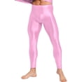 thumbnail image 3 of YUUMIN Men's Shiny Compression Pants Oil Glossy Stretchy Workout Sports Base Layer Trousers Pink M, 3 of 6