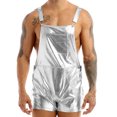 thumbnail image 2 of Men's Wide Shoulder Straps Shiny Metallic Bib Suspender Shorts Hotpants Silver XL, 2 of 7