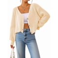 thumbnail image 1 of Women'S Long Sleeve V-Neck Button Down Rib Knit Cropped Cardigan Sweater Apricot S, 1 of 9