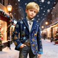thumbnail image 1 of Boys Christmas Print Corduroy Blazer, All Over Christmas Pattern Lapel Suit Jacket with Buttons, Regular Fit Sports Coat for Parties, Prom, and Dinner Events Blue, 1 of 4