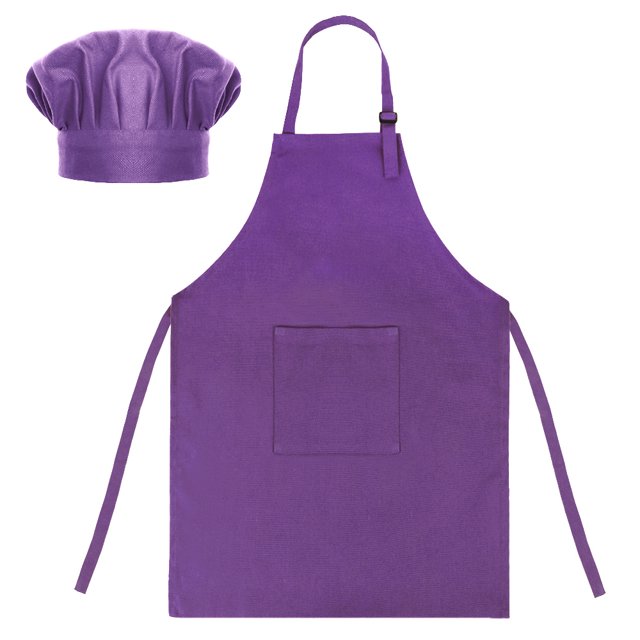 TOPTIE Cotton Canvas Kids Cooking Aprons and Chef Hat Set