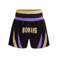 thumbnail image 1 of zdhoor Kids Boys Boxing Trunks Metallic Color Block Side Split Satin Shorts for Boxer Fighting Training Light Purple&Gold 12, 1 of 4