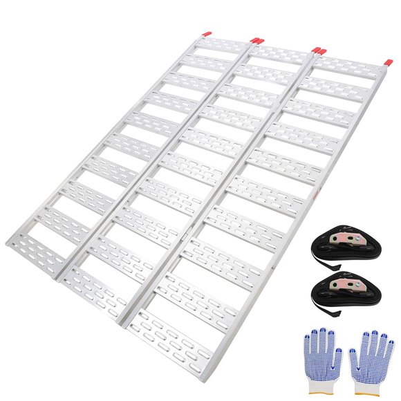 QinaQin Rampe Tri-Pli en Aluminium avec Marches 1 Paquet Capacité de 1500 Lb 50*76 Pouces pour Chargement/déchargement Tondeuses Poussées Motoculteurs de Jardin VTT