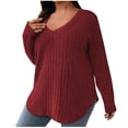 thumbnail image 1 of Besolor Plus Size Long Sleeve Tops for Women V Neck Pullover Sweaters Loose Dressy Curvy Hem Spring Fall Tunic Shirts, 1 of 7