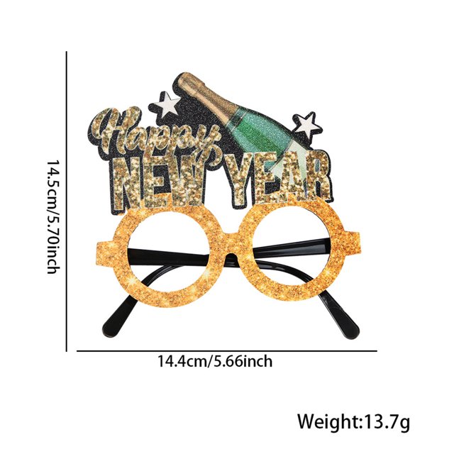 Tignapoo 2025 New Year Party Glasses - Black & Gold Star Design Champagne Bottle Frame for Festive Celebrations & Photo Props