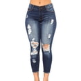 thumbnail image 2 of CEHVOM Pantalon en Denim Déchiré Uni pour Femmes, Jeans Décontractés avec Poches, 2 of 6