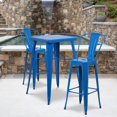 thumbnail image 4 of 23.75'' Square Blue Metal Indoor-Outdoor Bar Table Set with 2 Stools with Backs, 4 of 5