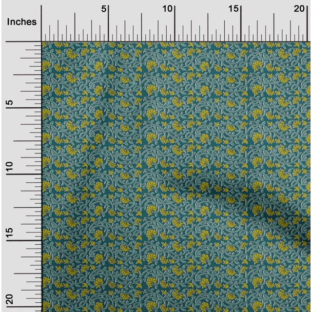 oneOone Cotton Silk Fabric Leaves & Floral Block Printed Fabric 1 Yard 42 Inch Wide