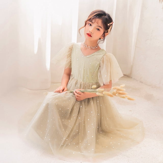 Robe Fille Enfant à Volants Robe Bébé en Tulle Robe d'Été pour Filles Robe de Demoiselle d'Honneur Tenue Tout-Petit Nouveau-Né Bébé Fille 8-9 Ans