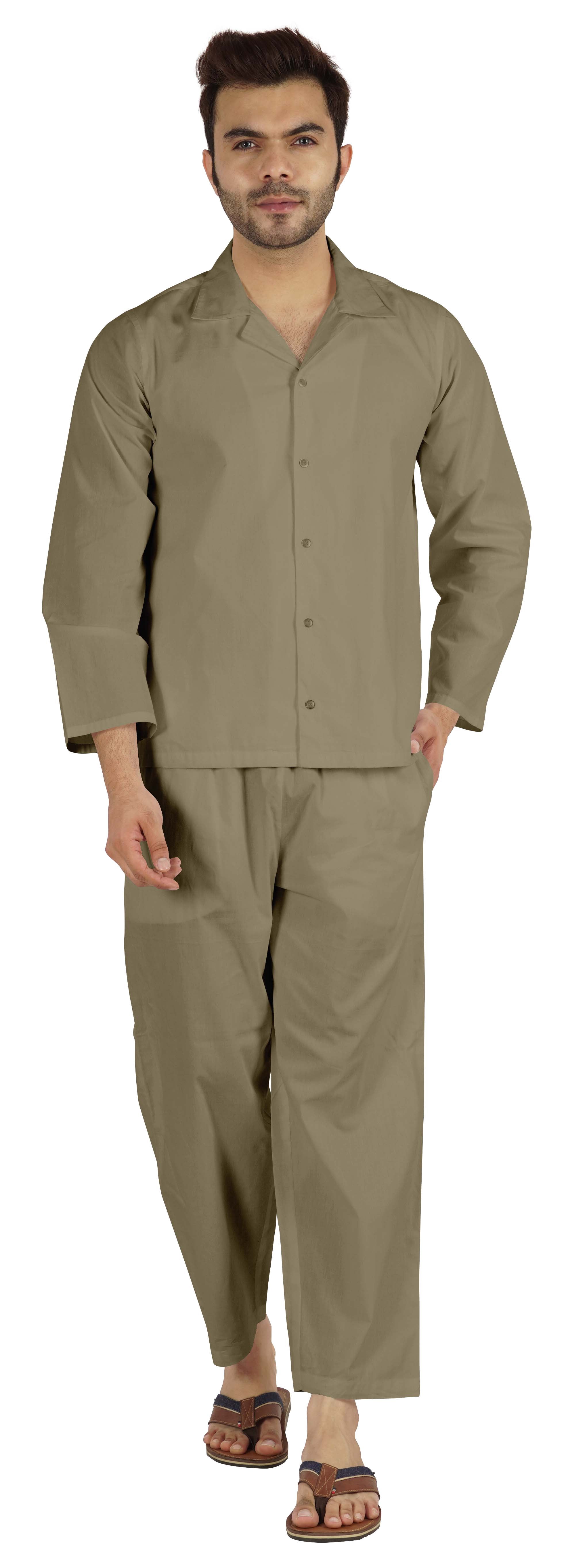Inkmeso Ensemble de Pyjama Classique Uni en Coton, Pyjama Boutonné pour Hommes, 2 Pcs, Tenue de Nuit