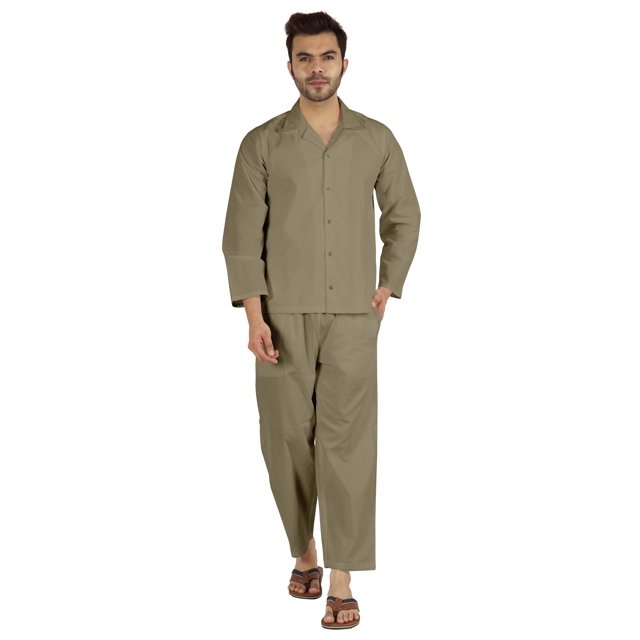 Inkmeso Ensemble de Pyjama Classique Uni en Coton, Pyjama Boutonné pour Hommes, 2 Pcs, Tenue de Nuit