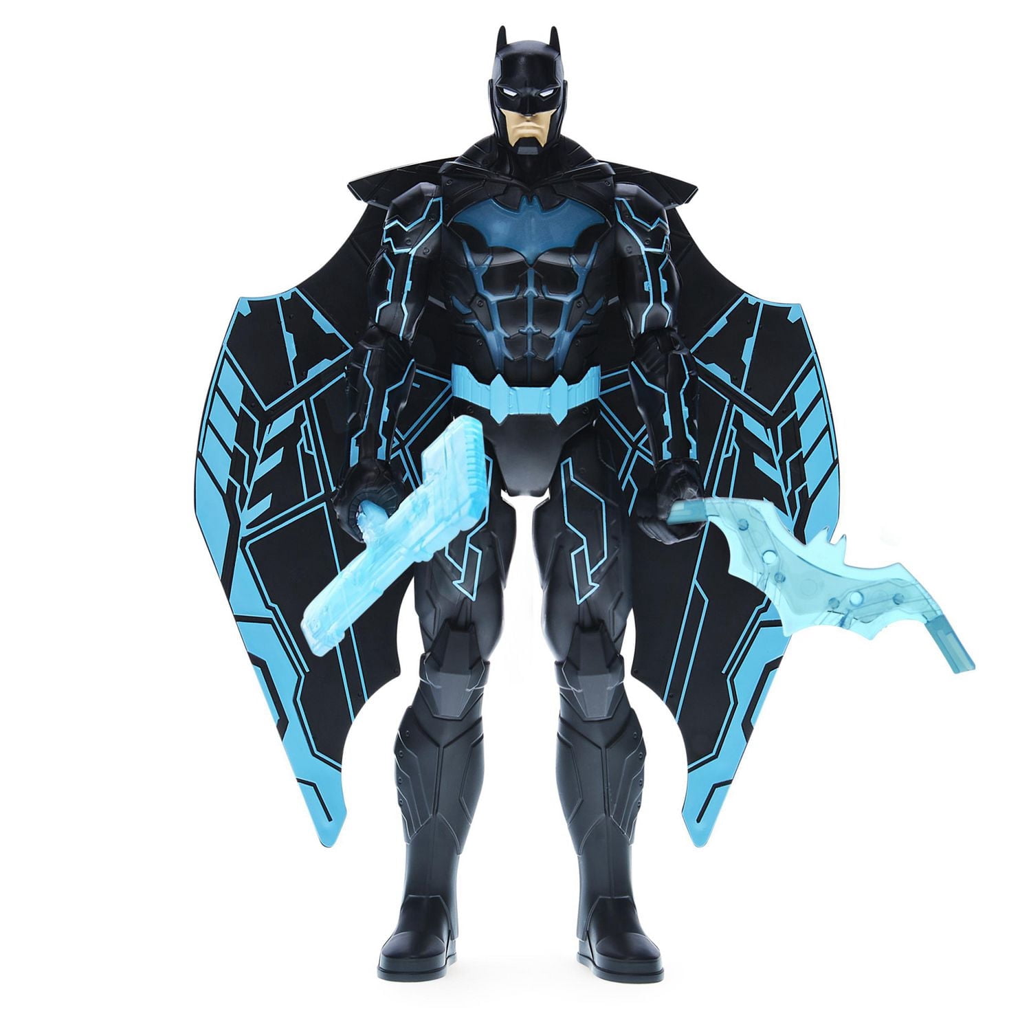 Figurine articulée Batman Bat-Tech de luxe de 30 cm avec ailes rétractables, lumières et plus de 20 effets sonores et répliques